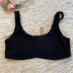 NWT SKIMS Lace Pointelle Bralette in Black sz L